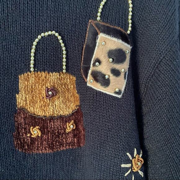 Victoria Harbour Purse Lovers Black Cardigan Sweater size XL - Picture 3 of 7